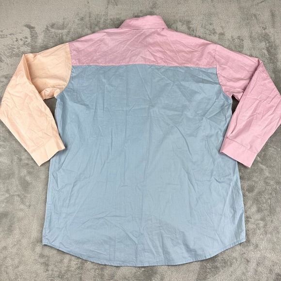 O.VIANCA Colorblock Long Sleeve Cotton Button Up Shirt Size S Pastel - Picture 4 of 8